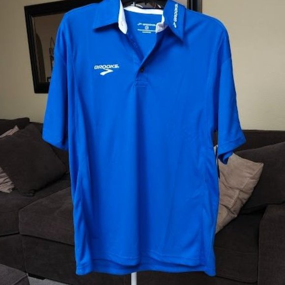 NWT Brooks Mens Team Polo sz XL shirt blue / white - Picture 1 of 2